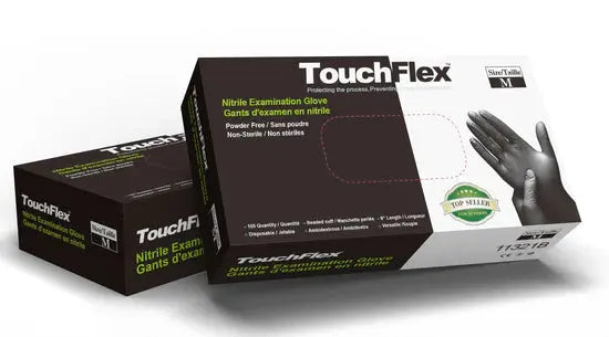 TouchFlex Black Nitrile Gloves – Powder-Free Disposable Examination Gloves, Latex-Free Thermal Factory